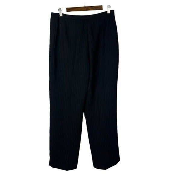 Tahari Black Pinstripe Straight Leg High Rise Dress Pants 12 - Picture 2 of 3